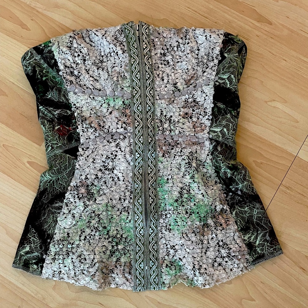 Byron Lars Beauty Mark - Lace Camo Floral Leaf Corset Bustier Top - NWT
